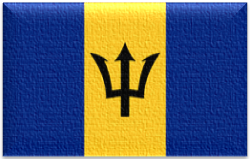 Flag 15 Flag of Barbados with blue gold blue stripes and trident